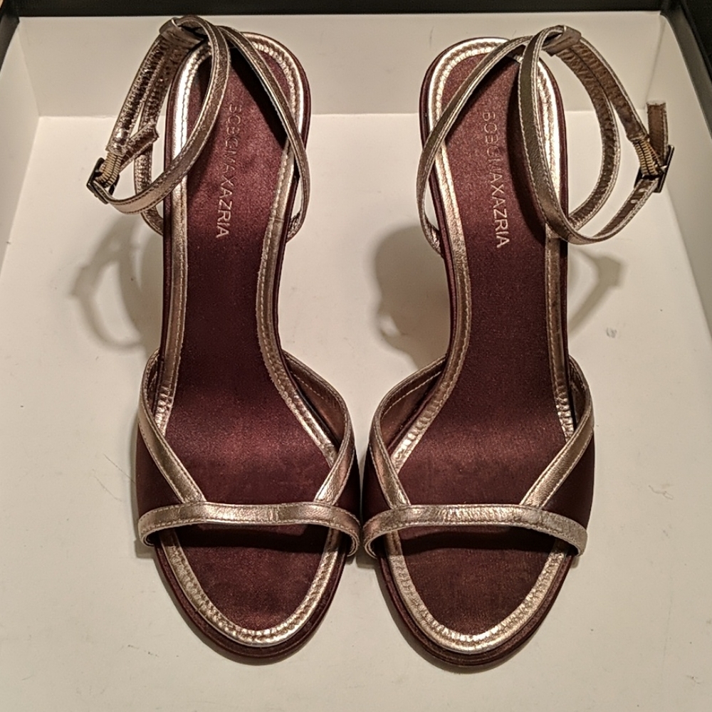BCBGMaxAzria Gold & Brown Satin Sandals